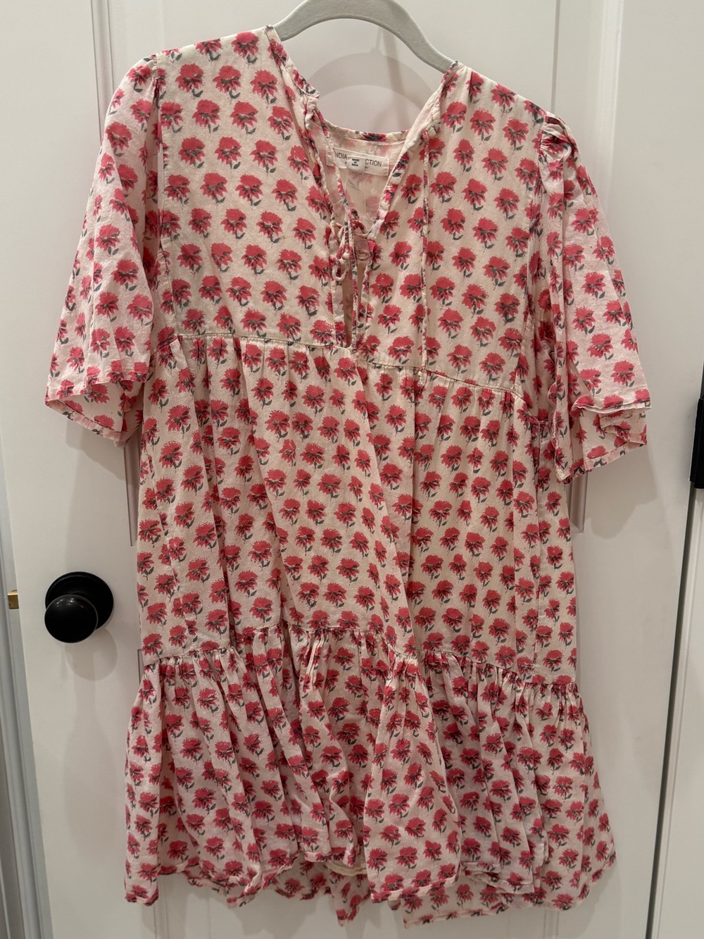 Emerson Fry Pink Floral Tie-Neck Tiered Mini Dress